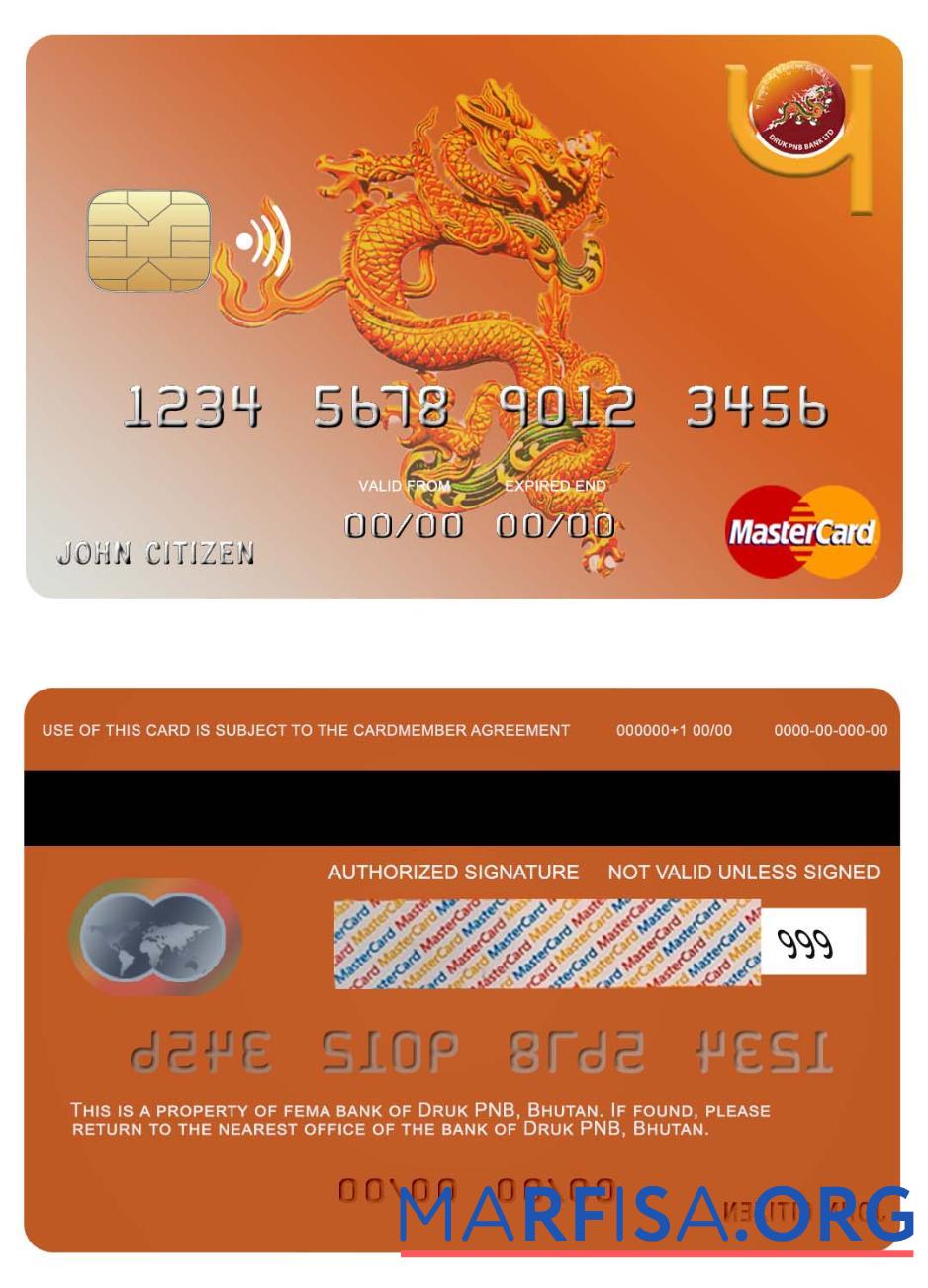 Downloadable Bhutan Druk PNB bank mastercard sample